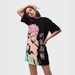Футболка женская длинная Сукуна, Магическая битва, цвет: 3D-принт — фото 2