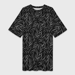 Женская длинная футболка Растительный орнамент черно-белый