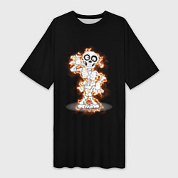 Женская длинная футболка Огненный скелетик