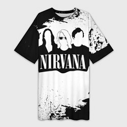 Женская длинная футболка Нирвана Рок Группа Гранж ЧБ Nirvana