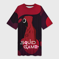 Женская длинная футболка Игра в кальмара Red Black