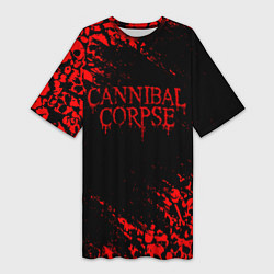 Футболка женская длинная CANNIBAL CORPSE КРАСНЫЕ ЧЕРЕПА, цвет: 3D-принт