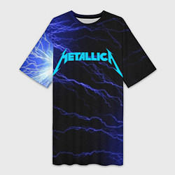 Женская длинная футболка METALLICA BLUE FLASH МЕТАЛЛИКА СИНИЕ МОЛНИИ