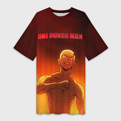 Женская длинная футболка Сайтама в огне One Punch-Man