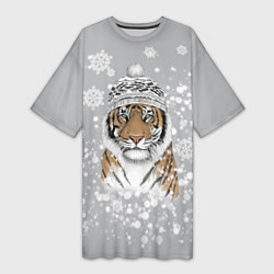 Женская длинная футболка Снежный тигр