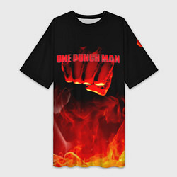 Женская длинная футболка Кулак One Punch-Man в огне