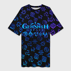 Футболка женская длинная Genshin Impact NEON PATTERN SYMBOL, цвет: 3D-принт