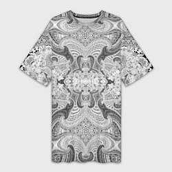 Футболка женская длинная Черно-белый абстрактный узор, цвет: 3D-принт