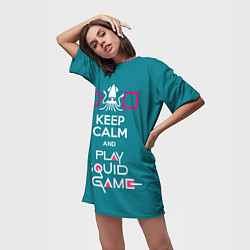 Футболка женская длинная Keep calm and play squid game, цвет: 3D-принт — фото 2