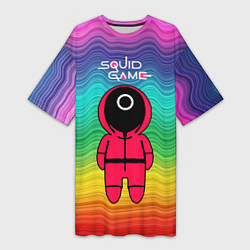 Женская длинная футболка Игра в кальмара радуга