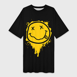 Женская длинная футболка NIRVANA LOGO SMILE, БРЫЗГИ КРАСОК