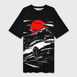 Футболка женская длинная Toyota Supra: Red Moon, цвет: 3D-принт