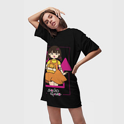 Футболка женская длинная Игра в кальмара кукла,, цвет: 3D-принт — фото 2