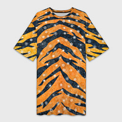 Женская длинная футболка Новогодняя шкура тигра