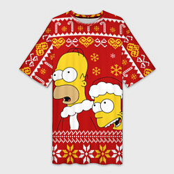 Женская длинная футболка Новогодний Гомер и Барт Симпсоны