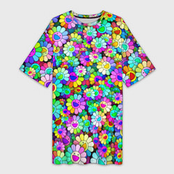 Женская длинная футболка Rainbow flowers