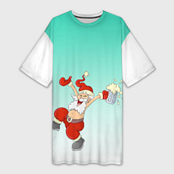 Женская длинная футболка Веселый празднующий дед Мороз