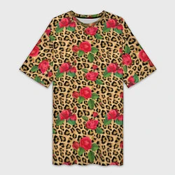 Женская длинная футболка Шкура Леопарда в Цветах