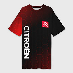 Женская длинная футболка Ситроен, Citroen Красно черный соты