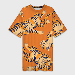 Женская длинная футболка Тигр паттерн