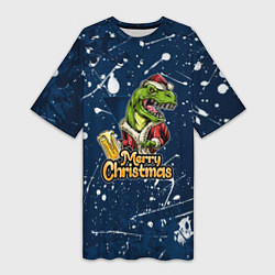 Женская длинная футболка Merry Christmas Пивозавр