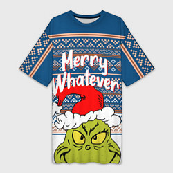 Футболка женская длинная MERRY WHATEVER GRINCH, цвет: 3D-принт