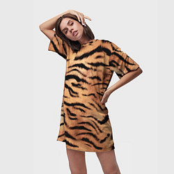 Футболка женская длинная Шкура тигра текстура, цвет: 3D-принт — фото 2