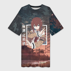 Женская длинная футболка Врата Штейна Steins Gate, Курису Макисэ Kurisu Mak