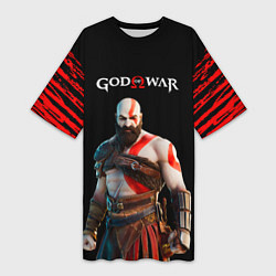 Женская длинная футболка God of War красные разводы