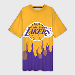 Женская длинная футболка LA LAKERS NBA FIRE ЛЕЙКЕРС ОГОНЬ