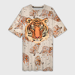 Женская длинная футболка Тигриный Паттерн Символ 2022 Года