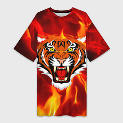 Женская длинная футболка Fire Tiger Face 2022