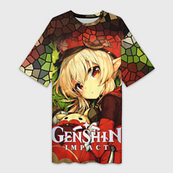 Женская длинная футболка Кли - искорка из Genshin Impact
