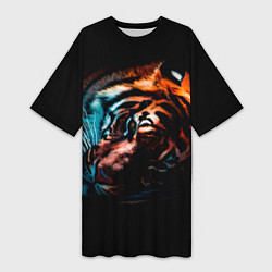 Женская длинная футболка Красивый Тигр лежит