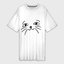Женская длинная футболка Милый котик на белом