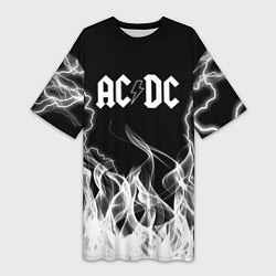 Футболка женская длинная ACDC Fire, цвет: 3D-принт