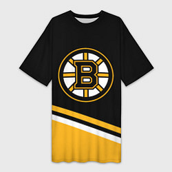 Футболка женская длинная Бостон Брюинз, Boston Bruins Диагональные полосы, цвет: 3D-принт