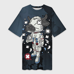 Футболка женская длинная Психоделическая корова-космонавт, цвет: 3D-принт