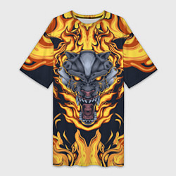 Женская длинная футболка Маска тигра в огне