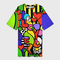 Футболка женская длинная Romero Britto - love you, цвет: 3D-принт