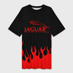Женская длинная футболка Jaguar, Ягуар огонь