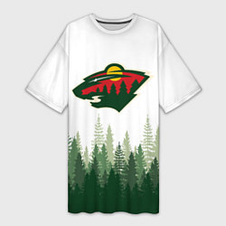 Футболка женская длинная Minnesota Wild, Миннесота Уайлд Лес, цвет: 3D-принт