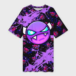 Женская длинная футболка Геометри Дэш фиолетовый Geometry Dash