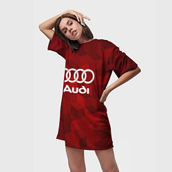 Футболка женская длинная Ауди, Audi Красный фон, цвет: 3D-принт — фото 2