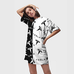 Футболка женская длинная Tesla Black & White, цвет: 3D-принт — фото 2