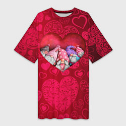 Женская длинная футболка Гномы в красном сердце