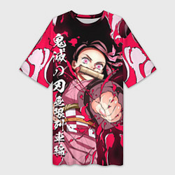 Женская длинная футболка Клинок, рассекающий демонов - Незуко Камадо