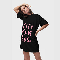 Футболка женская длинная Wife Mom Boss, цвет: 3D-принт — фото 2