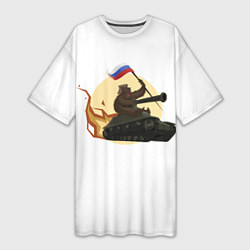 Женская длинная футболка Медведь летит на танке