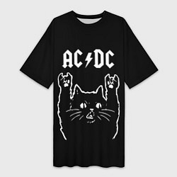 Женская длинная футболка AC DC, Рок кот